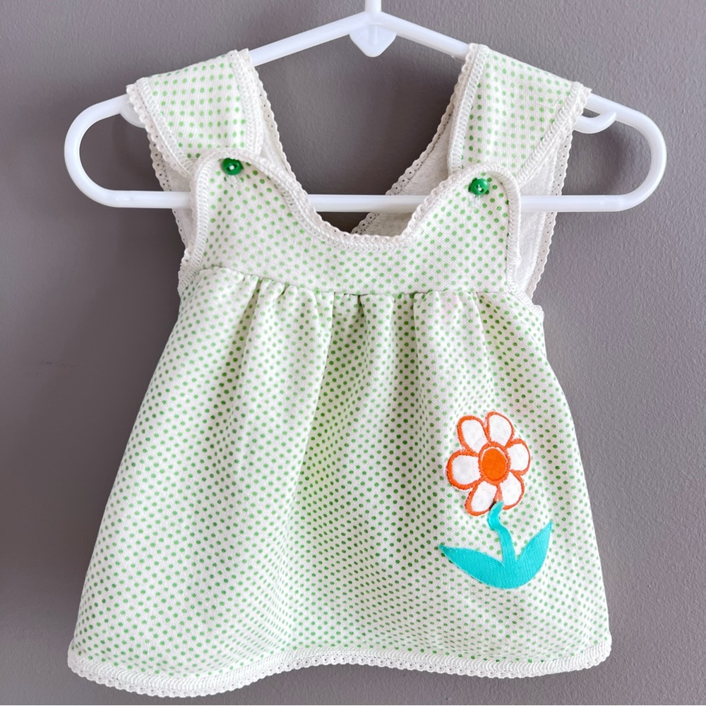 Vintage Baby Carter’s 2 Piece Dress Outfit - Green Polka dot - 6 months Girl